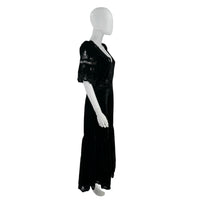 Sea New York Eliana Embroidery Velvet Short Sleeve Midi Dress
