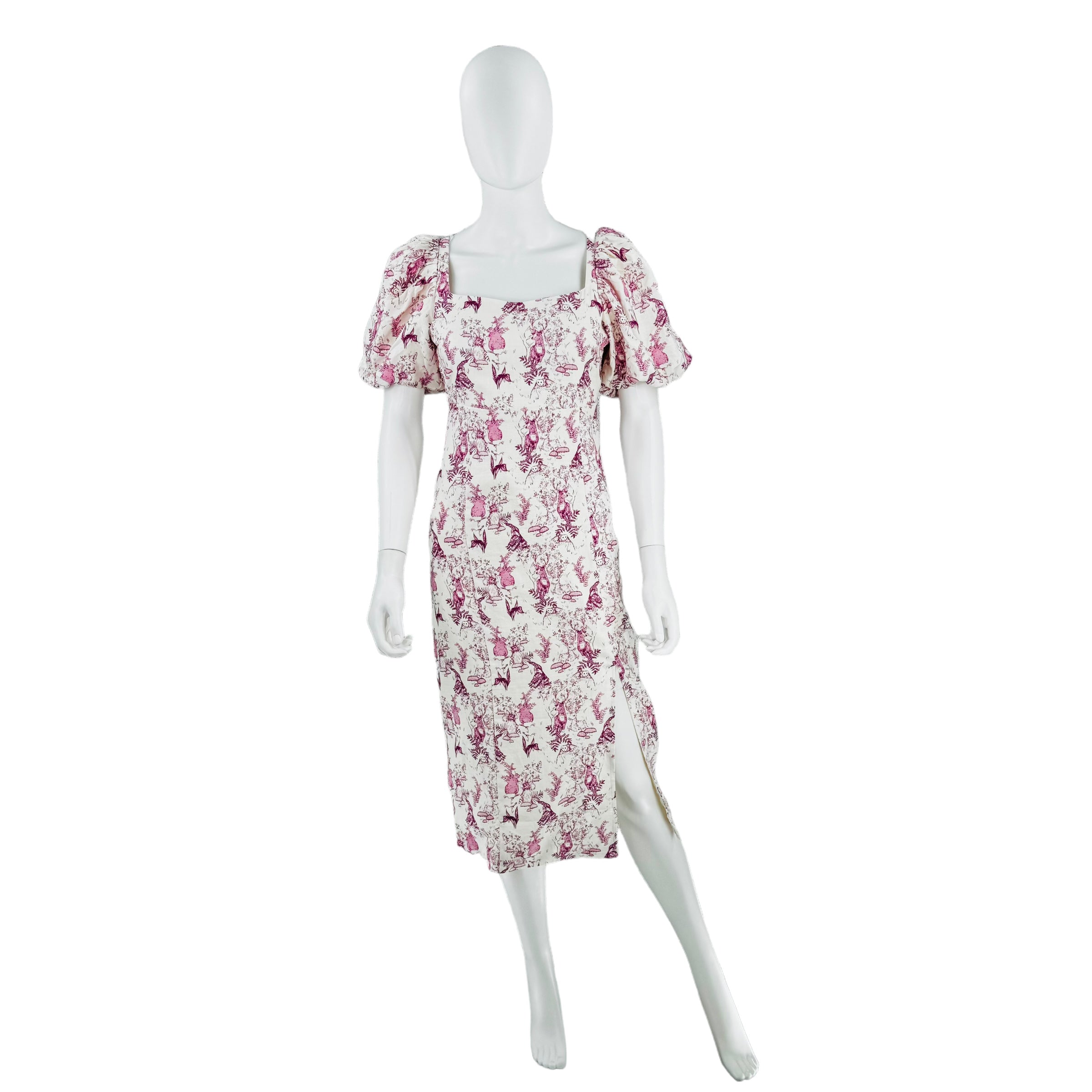 Hyacinth House Pink and White Woodland Wilma Midi Dress