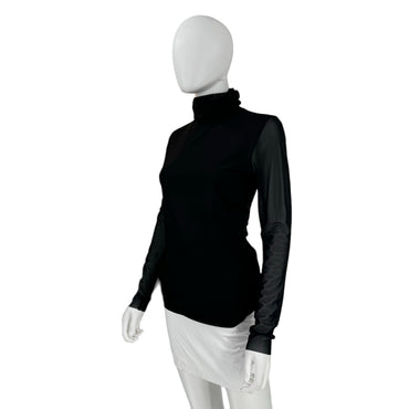 Ganni Black Mesh Long Sleeve Turtleneck Top