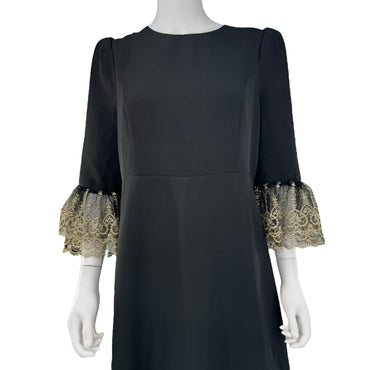 Pomander Place Black Lillith Gold Lace Formal Maxi Dress