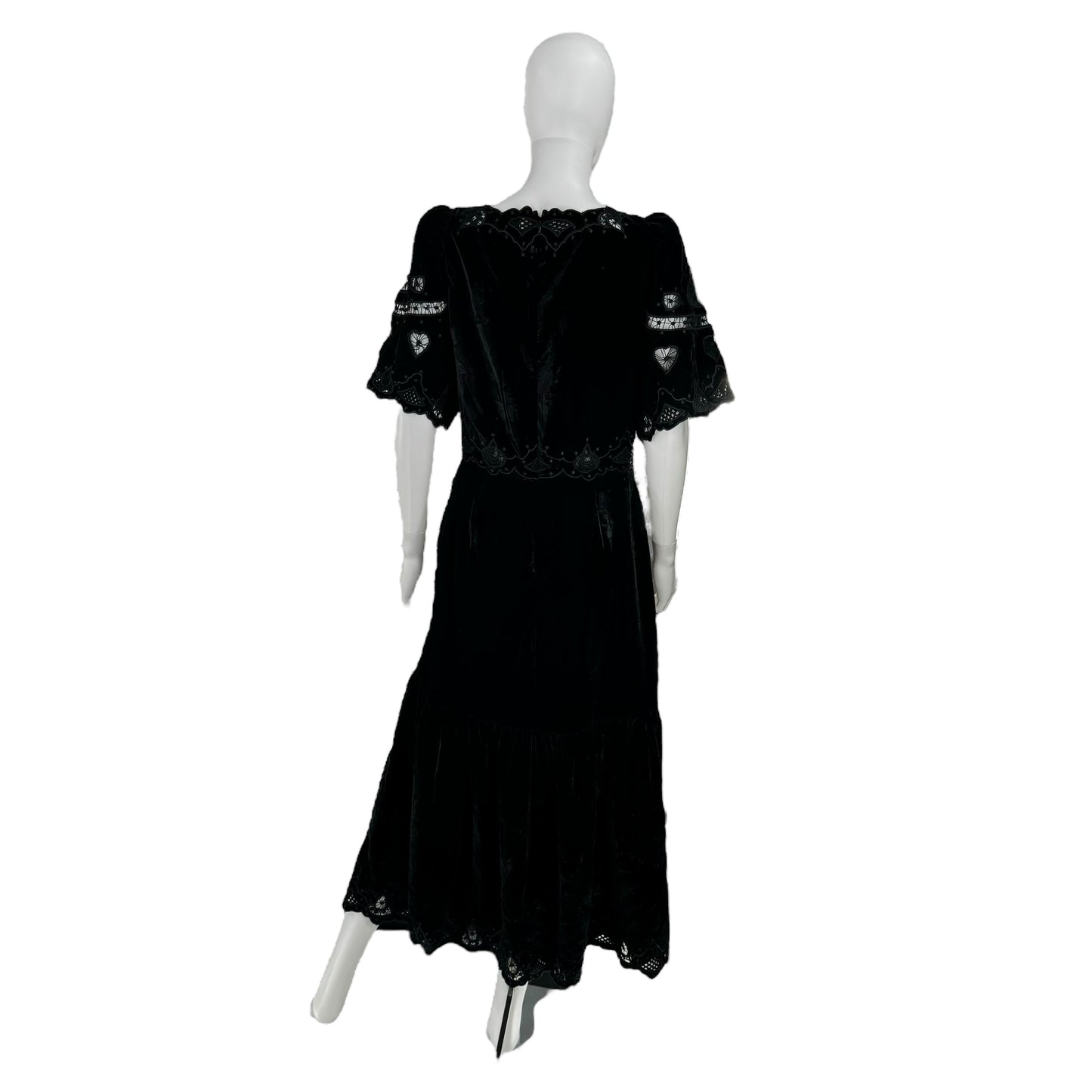 Sea New York Eliana Embroidery Velvet Short Sleeve Midi Dress