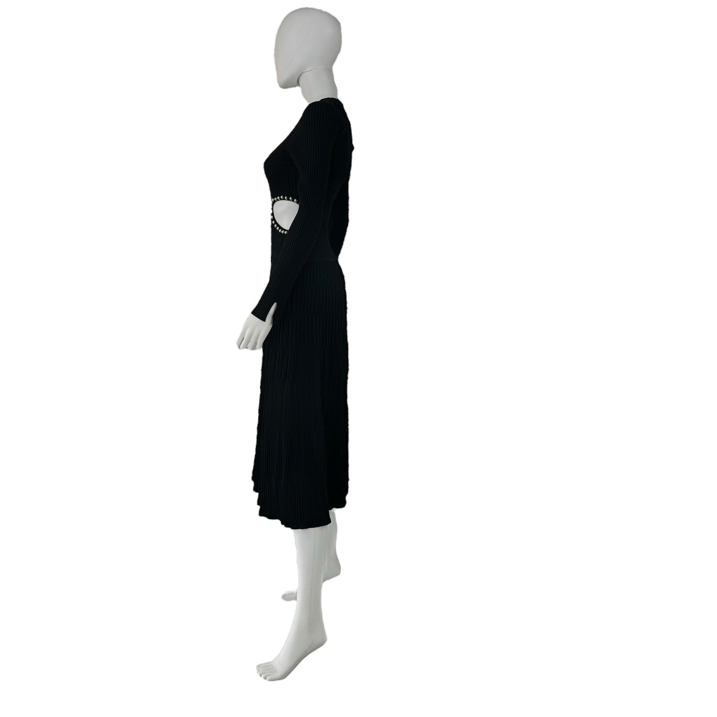 Moon River Black Cut Out Long Sleeve Ribbed Midi Dress