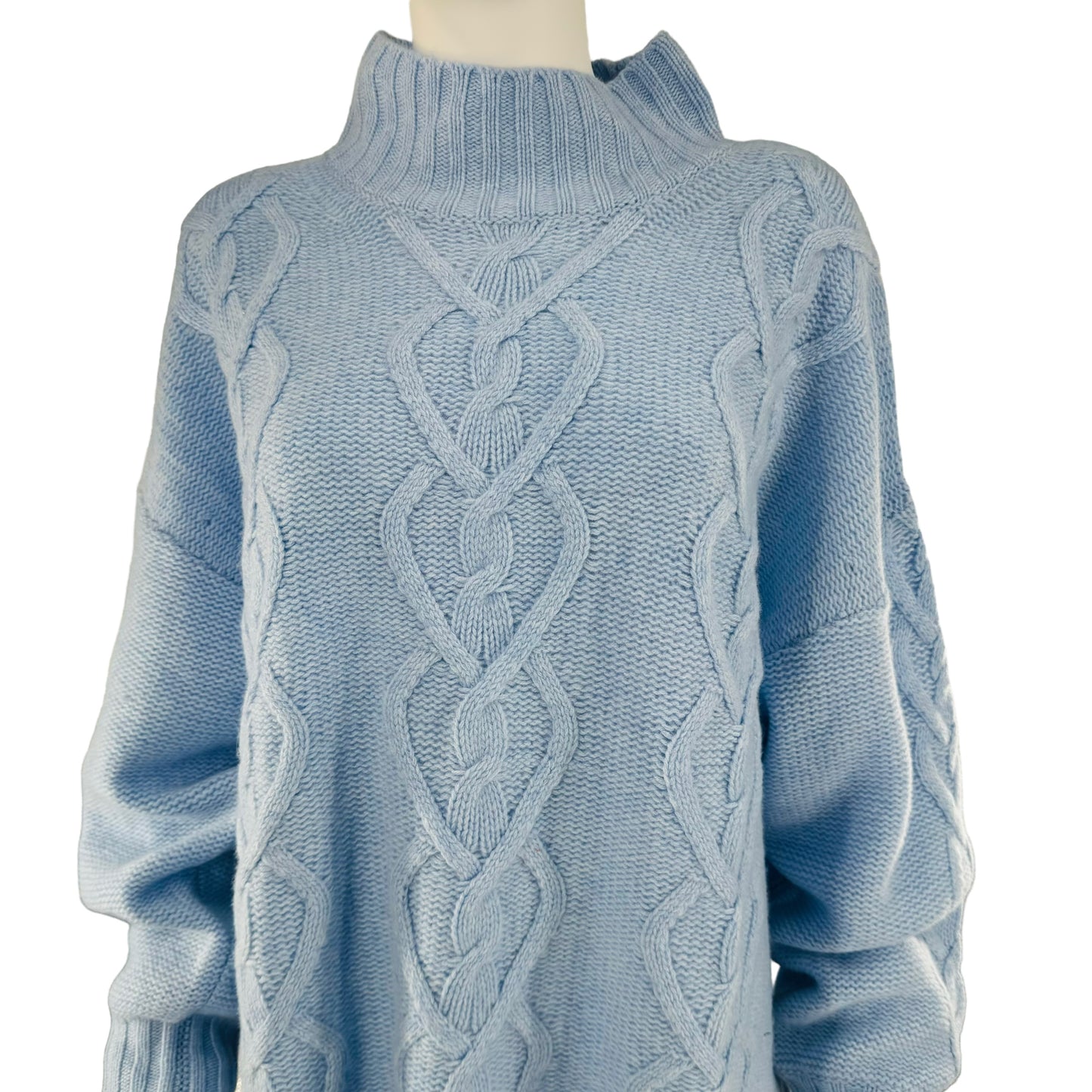 LoveShackFancy Izia Pullover Cable Knit Wool and Cashmere Sweater in Blue Haze