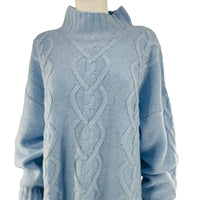 LoveShackFancy Izia Pullover Cable Knit Wool and Cashmere Sweater in Blue Haze
