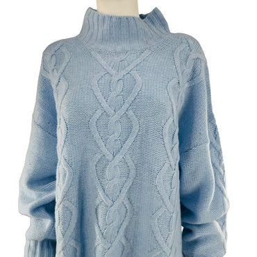 LoveShackFancy Izia Pullover Cable Knit Wool and Cashmere Sweater in Blue Haze