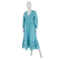 Pink City Prints Blue Isabel V Neck Dress Ocean Ditsy Flower Maxi Dress