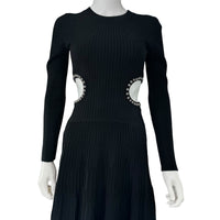 Moon River Black Cut Out Long Sleeve Ribbed Midi Dress