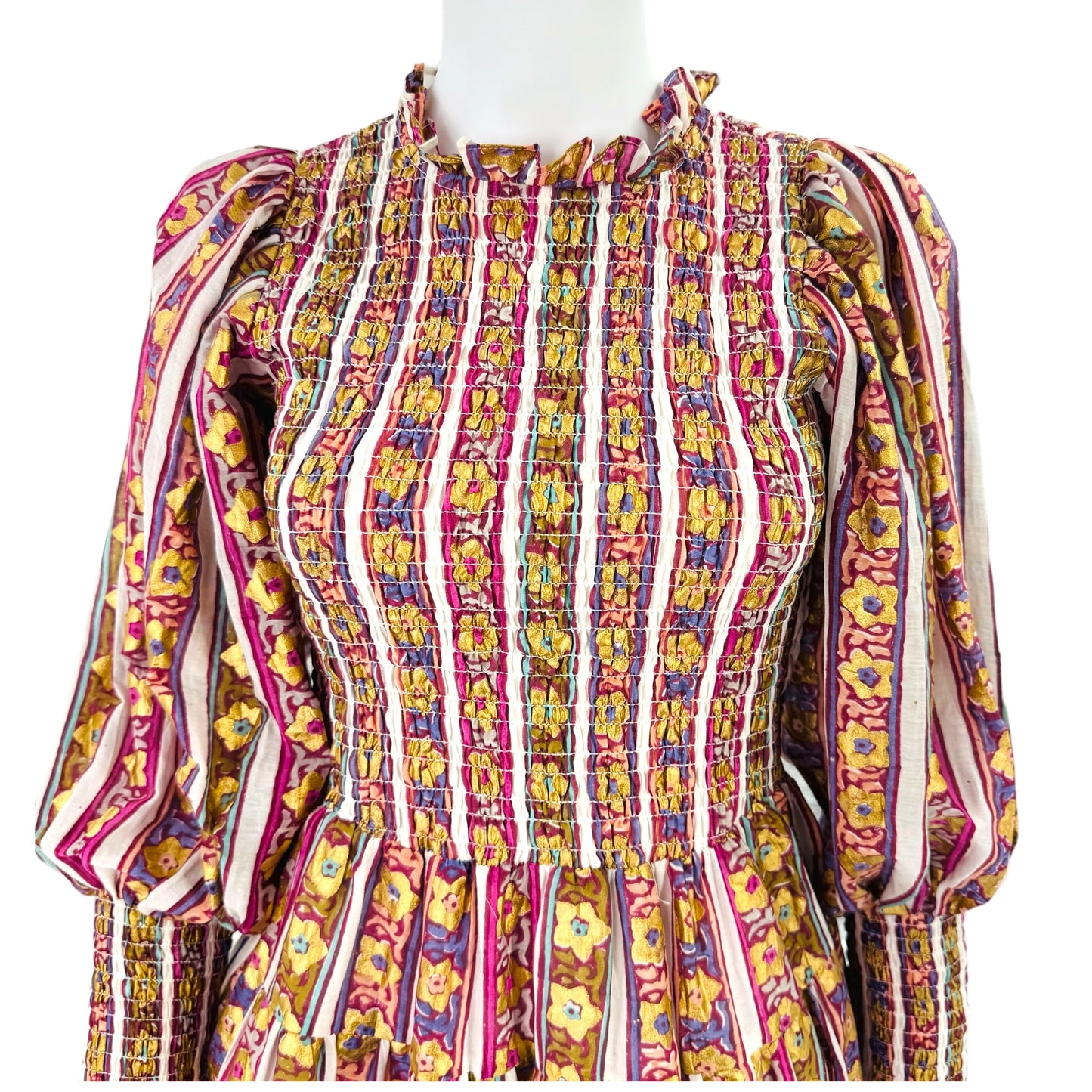 Oliphant Petal Smocked Flirty 3/4 Sleeve Smocked Floral Mini Dress