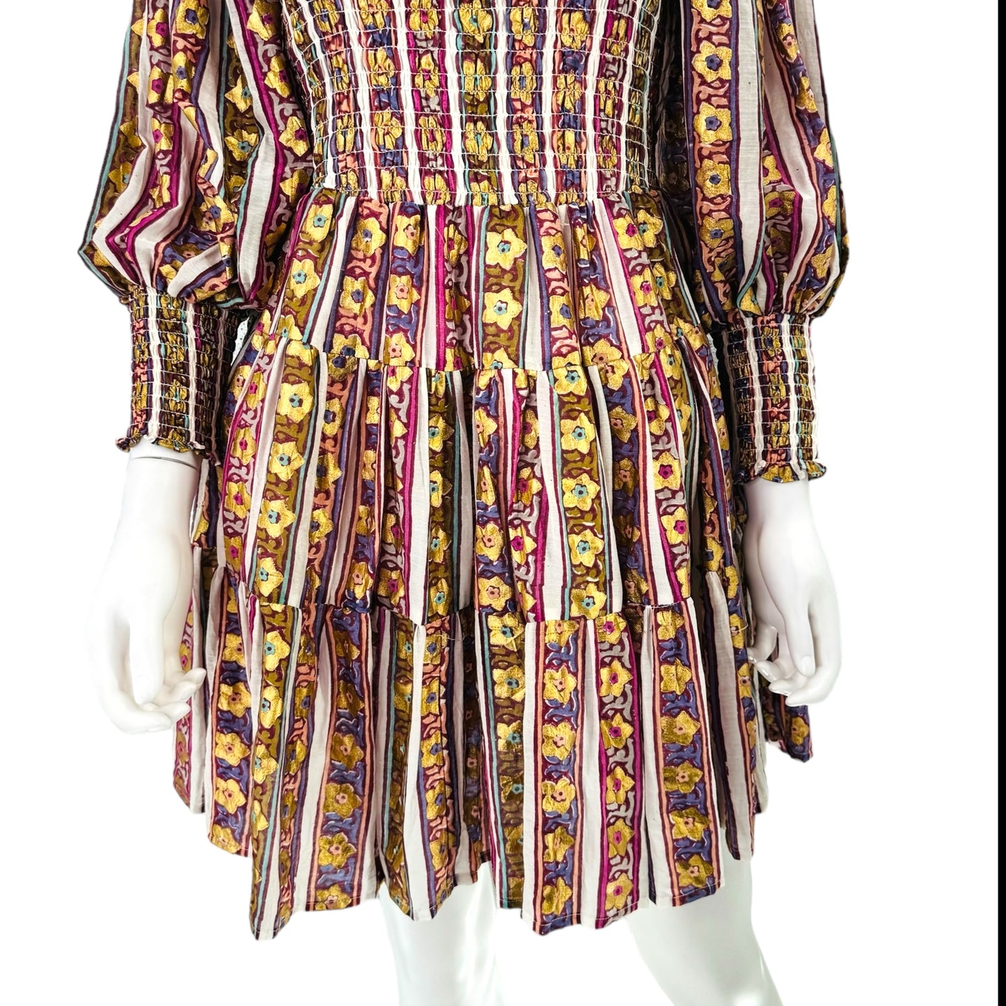 Oliphant Petal Smocked Flirty 3/4 Sleeve Smocked Floral Mini Dress