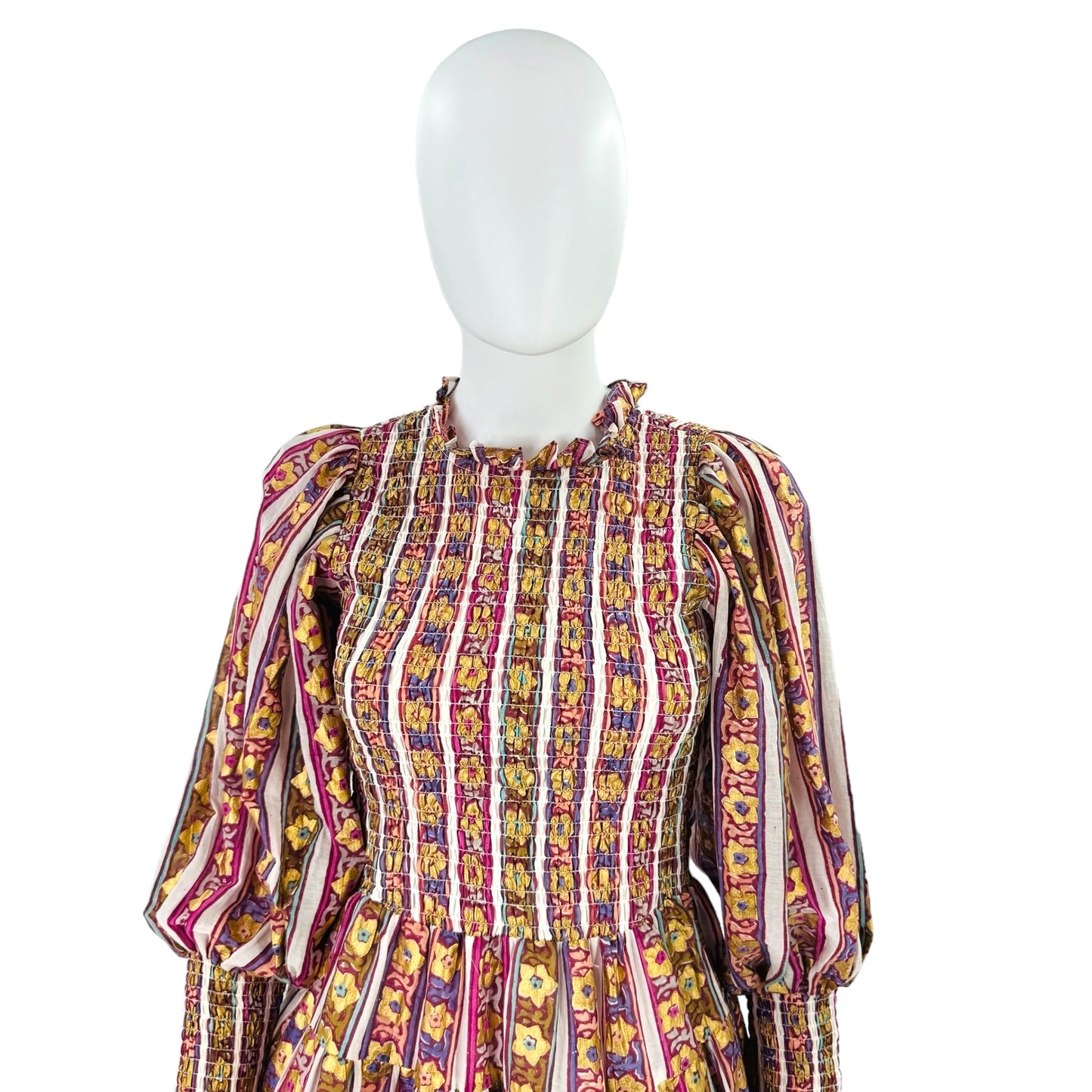 Oliphant Petal Smocked Flirty 3/4 Sleeve Smocked Floral Mini Dress