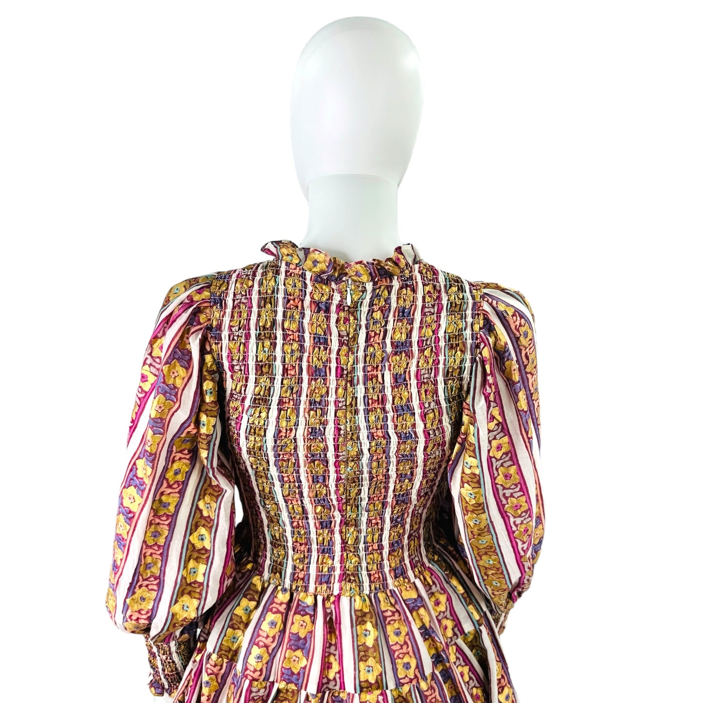 Oliphant Petal Smocked Flirty 3/4 Sleeve Smocked Floral Mini Dress