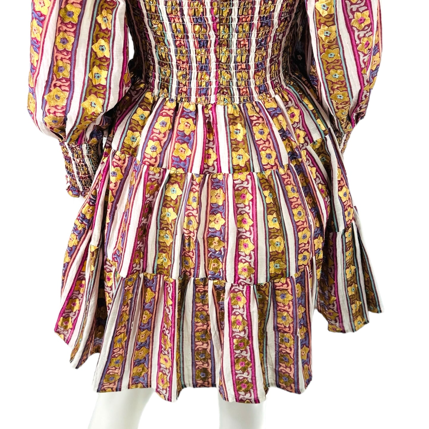 Oliphant Petal Smocked Flirty 3/4 Sleeve Smocked Floral Mini Dress