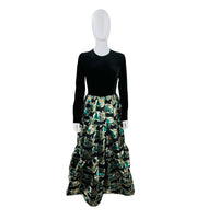La Double J Big Formal Long Sleeve Maxi Dress in Jacquard Velvet Sprtiz
