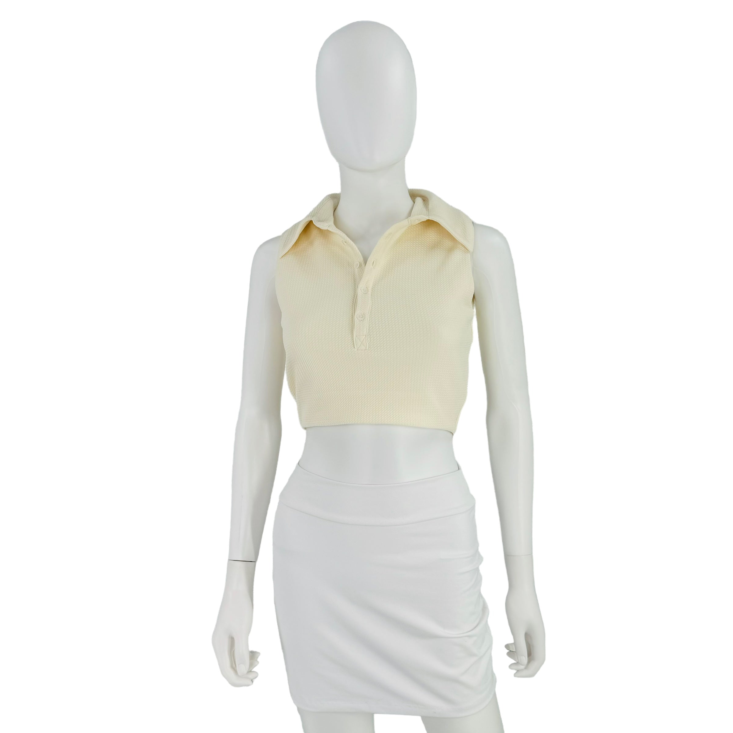 Camila Coelho Beja Collared Sleeveless Top in Ivory