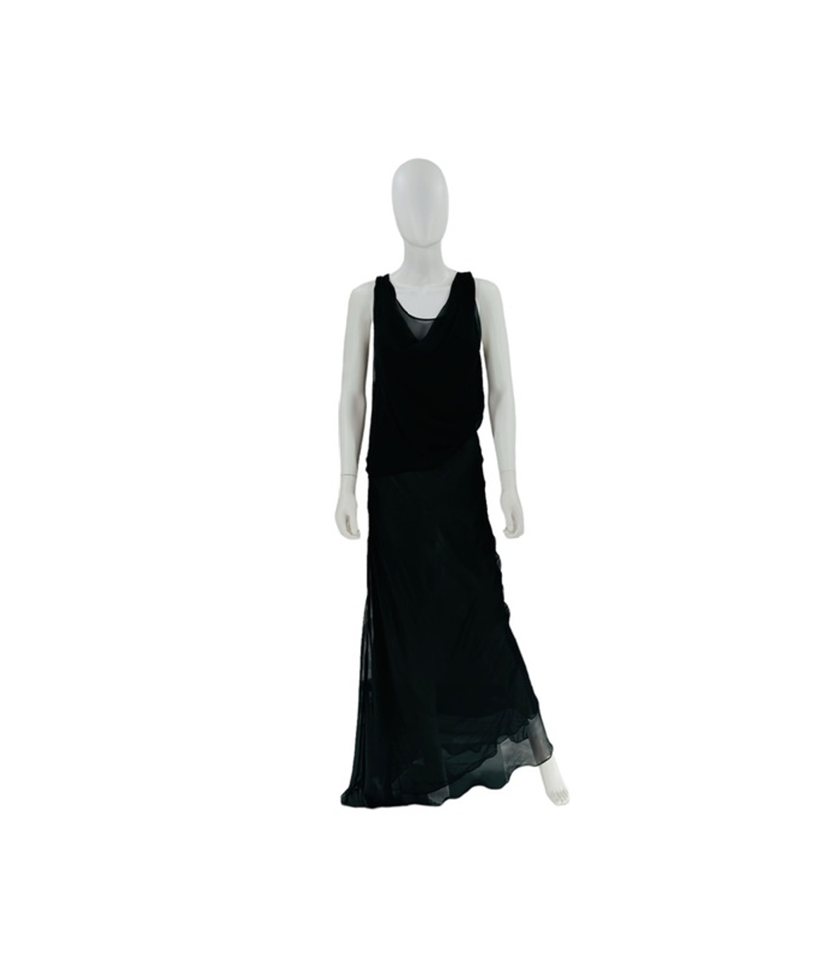 Christopher Esber Silk Formal Sheer Draped Cowl Tank Maxi Dress in Black