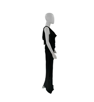 Christopher Esber Silk Formal Sheer Draped Cowl Tank Maxi Dress in Black