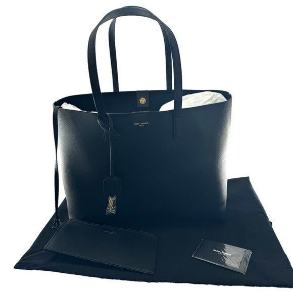 Saint Laurent Large Shopping East West Tote in Black Smooth Leather