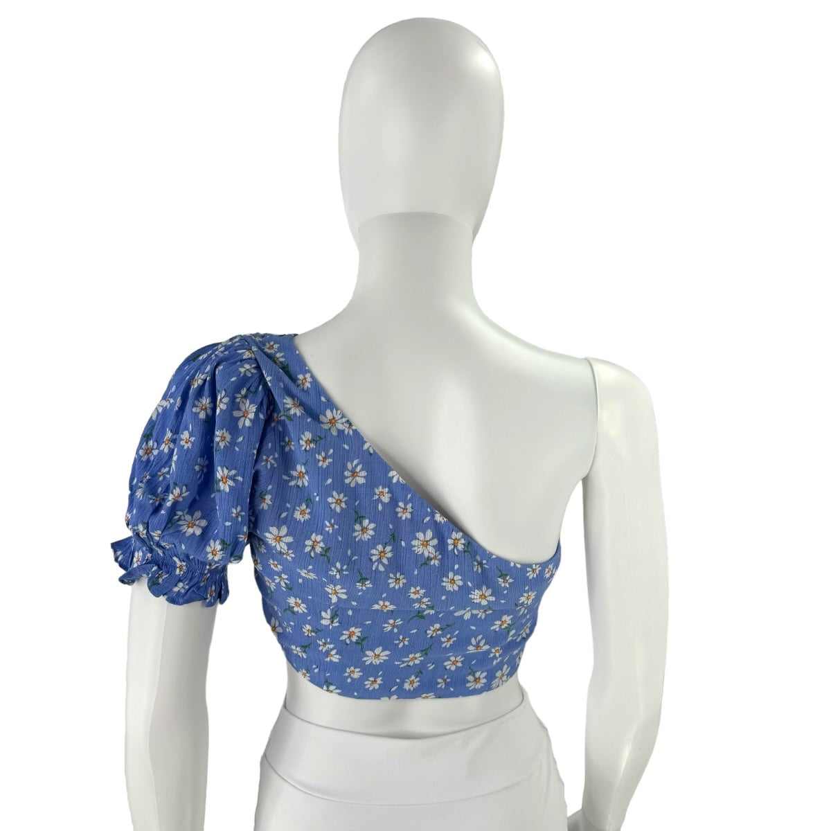 Seven Wonders The Label Meadow One Shoulder Crop Top in Blue Daisy Print