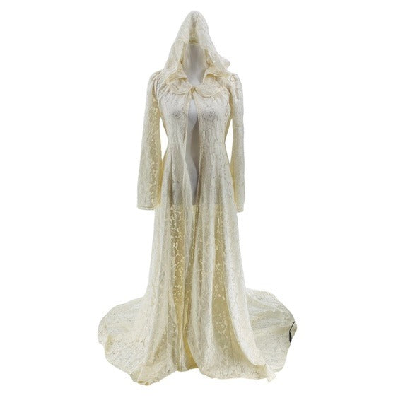 LoveShackFancy Makena Rare Lace Peter Pan Cape Overcoat In Ivory