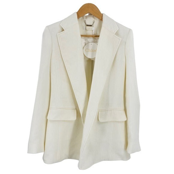 Chloe Wool Cashmere Gauze Rustic Open Front Blazer Eden White Ivory