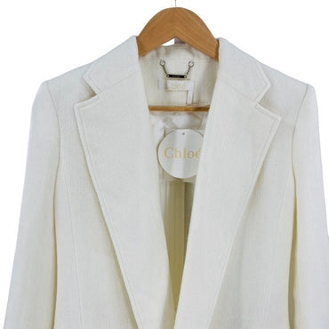 Chloe Wool Cashmere Gauze Rustic Open Front Blazer Eden White Ivory