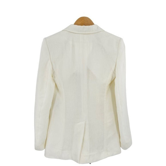 Chloe Wool Cashmere Gauze Rustic Open Front Blazer Eden White Ivory