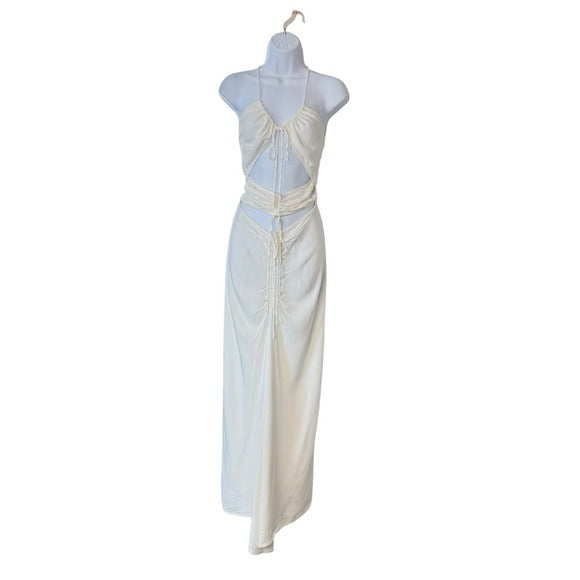 Christopher Esber Disconnect Ruched Ivory Halter Formal Maxi Dress Size 4