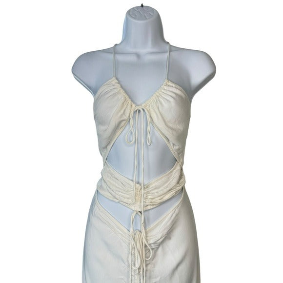 Christopher Esber Disconnect Ruched Ivory Halter Formal Maxi Dress Size 4
