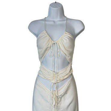 Christopher Esber Disconnect Ruched Ivory Halter Formal Maxi Dress Size 4